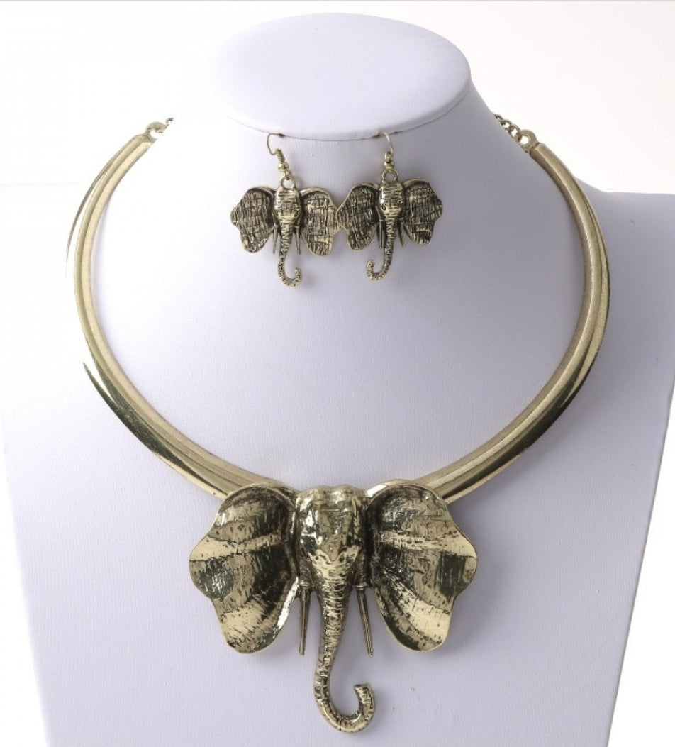 Elephant necklace and earring set